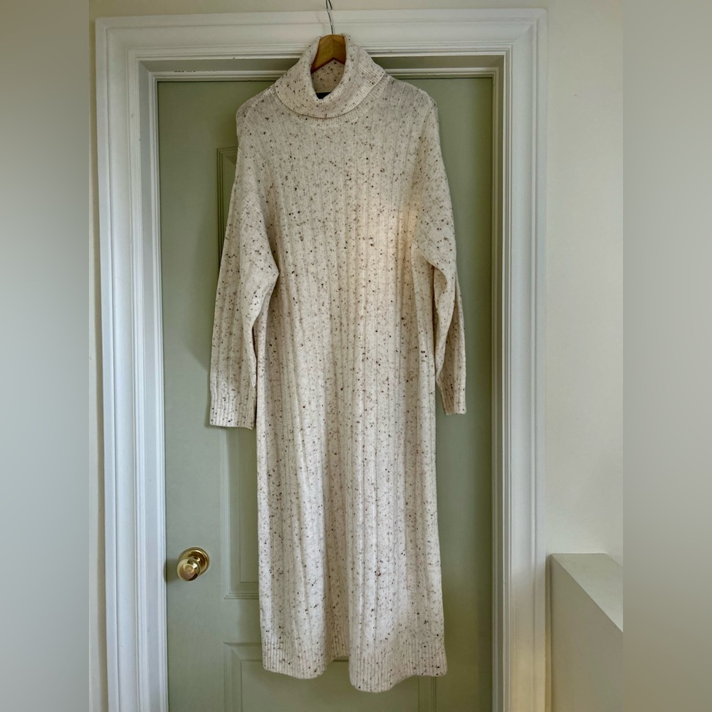 Mango Speckled Cream Turtleneck Sweater Dress
